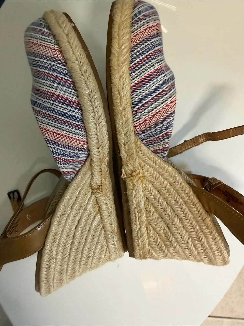 Classic Bandolino Striped Canvas Espadrille Wedges in Navy, White, Pink